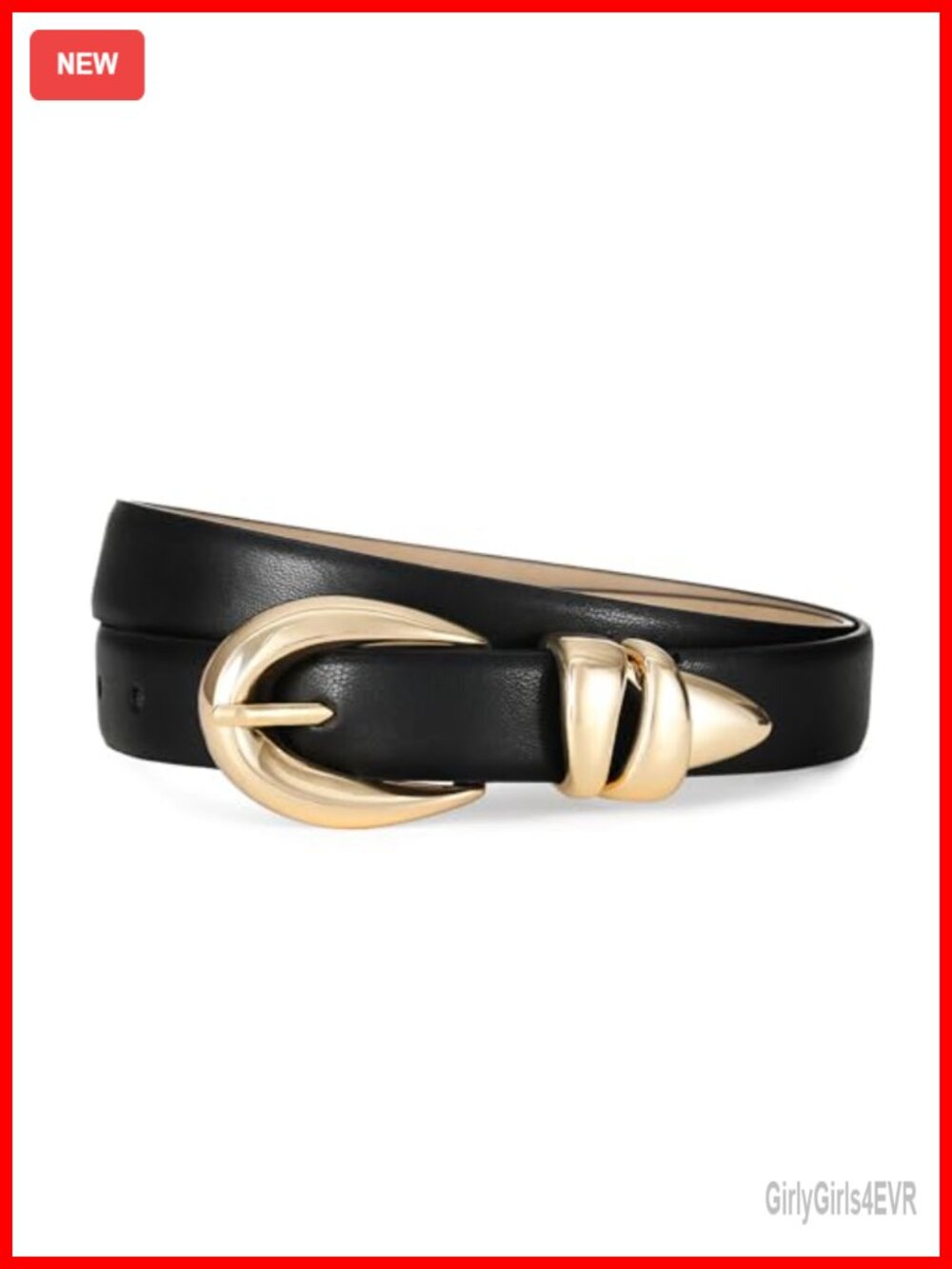 Faux Leather Women's Belt with Gold Buckle Slim Adjustable